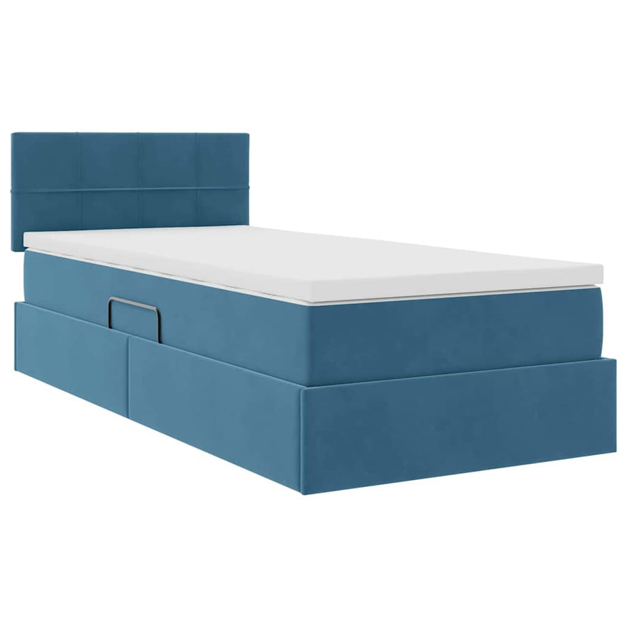 Opbergbed met LED met matras Donkerblauw 90 x 190 cm Fluweel