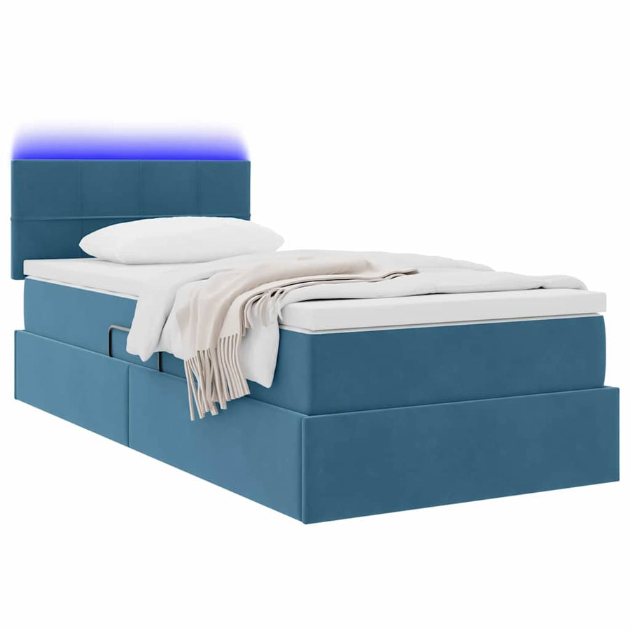 Opbergbed met LED met matras Donkerblauw 90 x 190 cm Fluweel