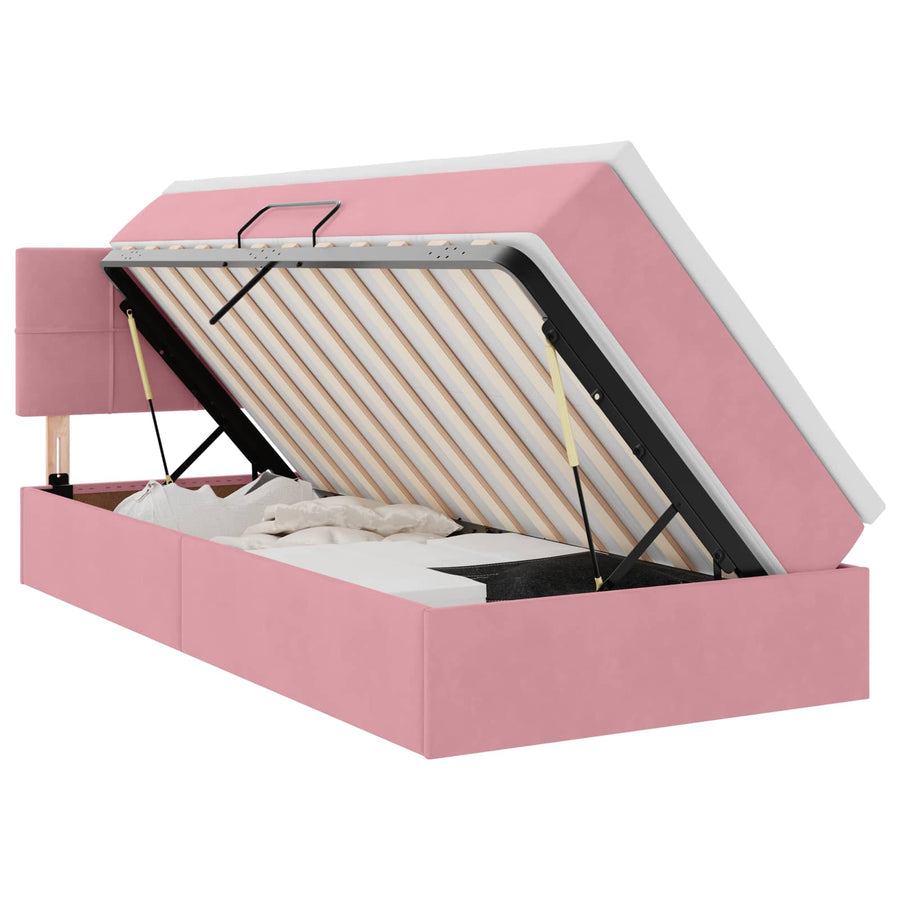 Opbergbed met LED met matras met LED Roze 90 x 190 cm Fluweel