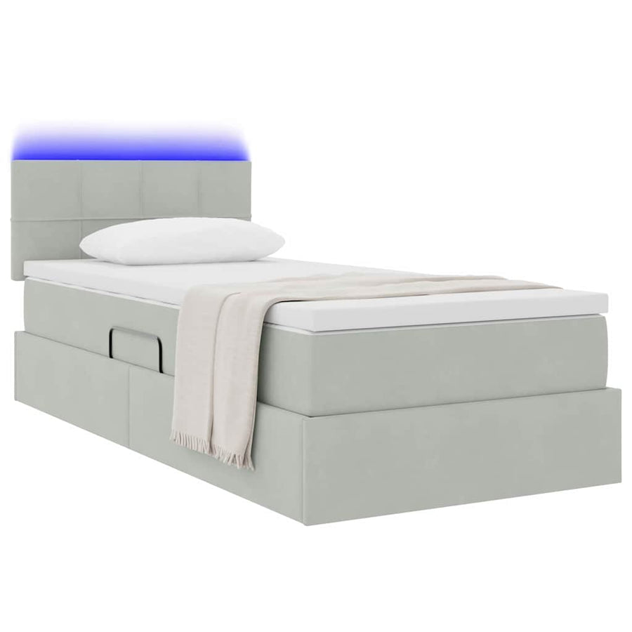 Opbergbed met LED met matras Lichtgrijs 90 x 200 cm Fluweel