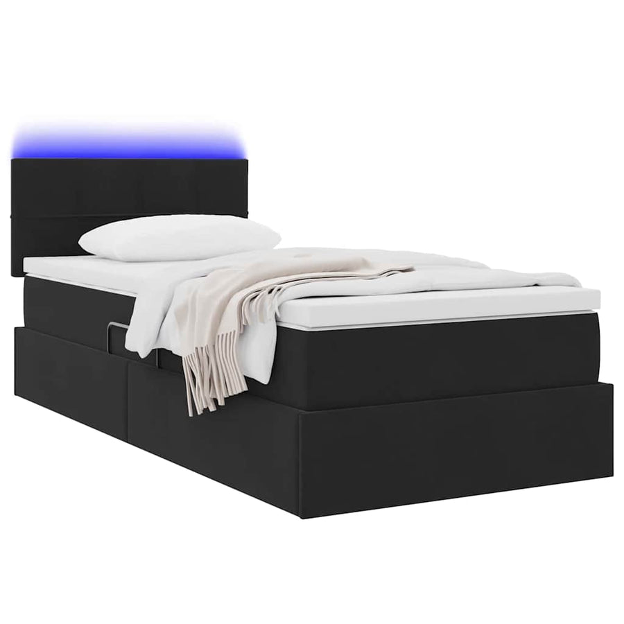 Opbergbed met LED met matras met LED Zwart 90 x 200 cm Fluweel