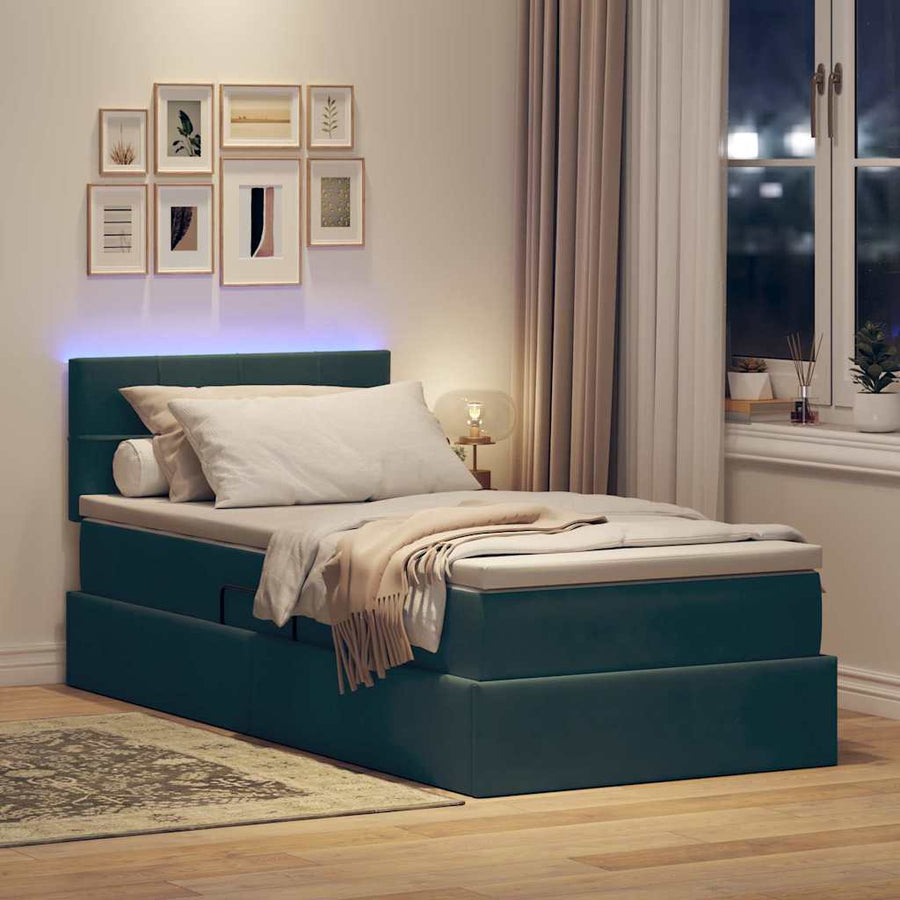 Opbergbed met LED met matras Donkergroen 90 x 200 cm Fluweel