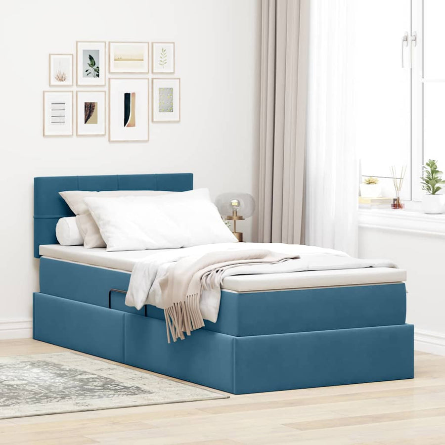 Opbergbed met LED met matras Donkerblauw 90 x 200 cm Fluweel