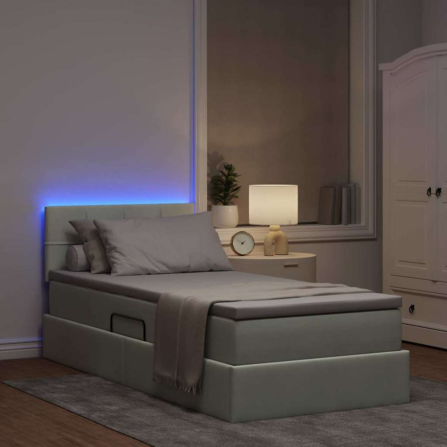 Opbergbed met LED met matras Lichtgrijs 100 x 200 cm Fluweel
