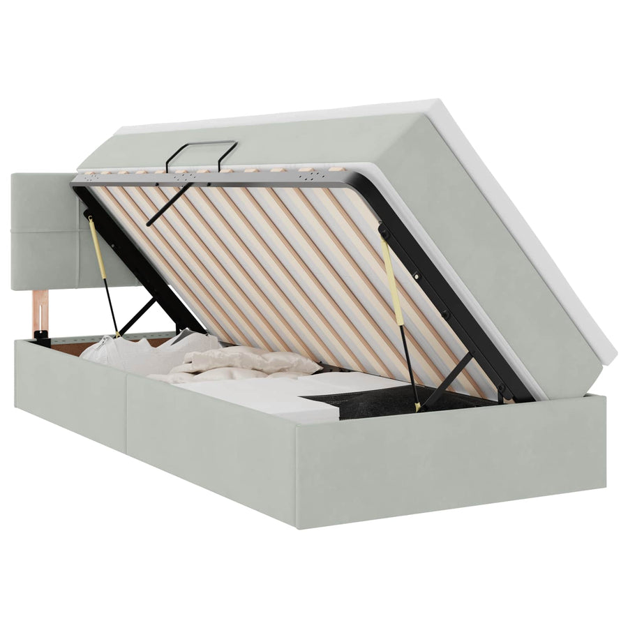 Opbergbed met LED met matras Lichtgrijs 100 x 200 cm Fluweel
