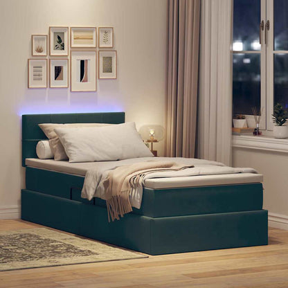Opbergbed met LED met matras Donkergroen 100 x 200 cm Fluweel