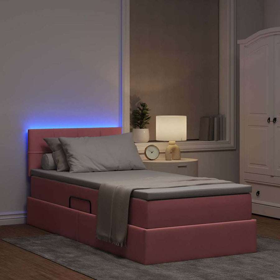 Opbergbed met LED met matras met LED Roze 100 x 200 cm Fluweel