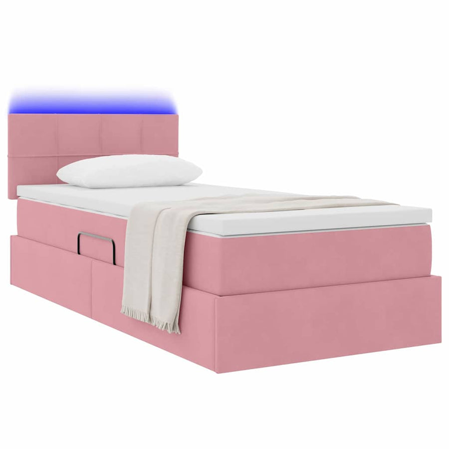 Opbergbed met LED met matras met LED Roze 100 x 200 cm Fluweel