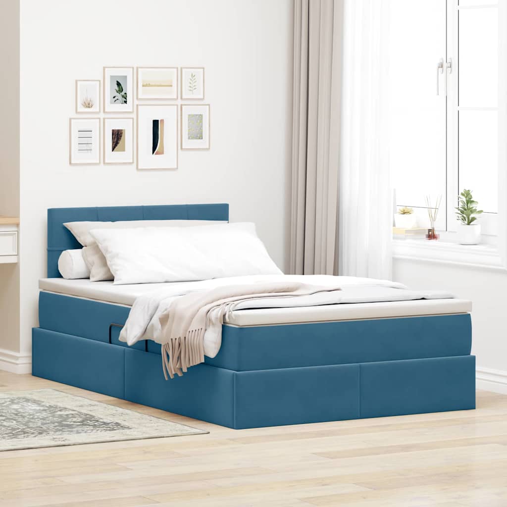 Opbergbed met LED met matras Blauw 120 x 190 cm Fluweel