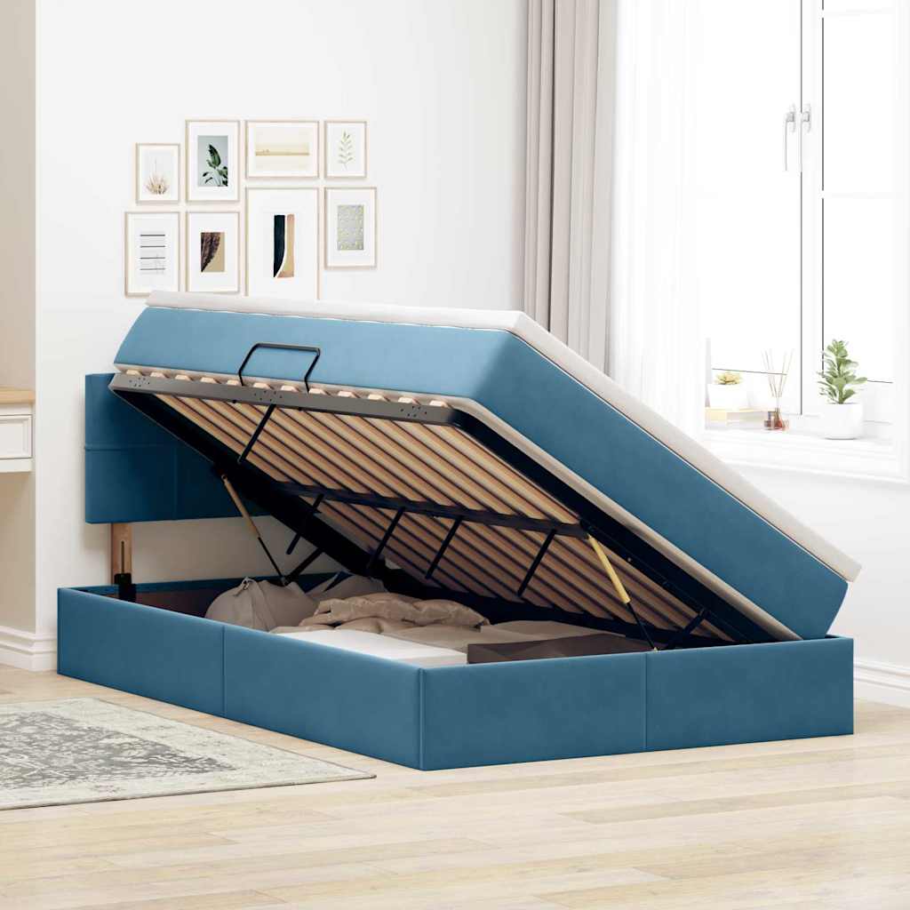 Opbergbed met LED met matras Blauw 120 x 190 cm Fluweel