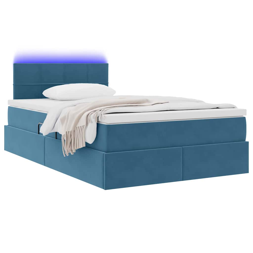 Opbergbed met LED met matras Blauw 120 x 190 cm Fluweel