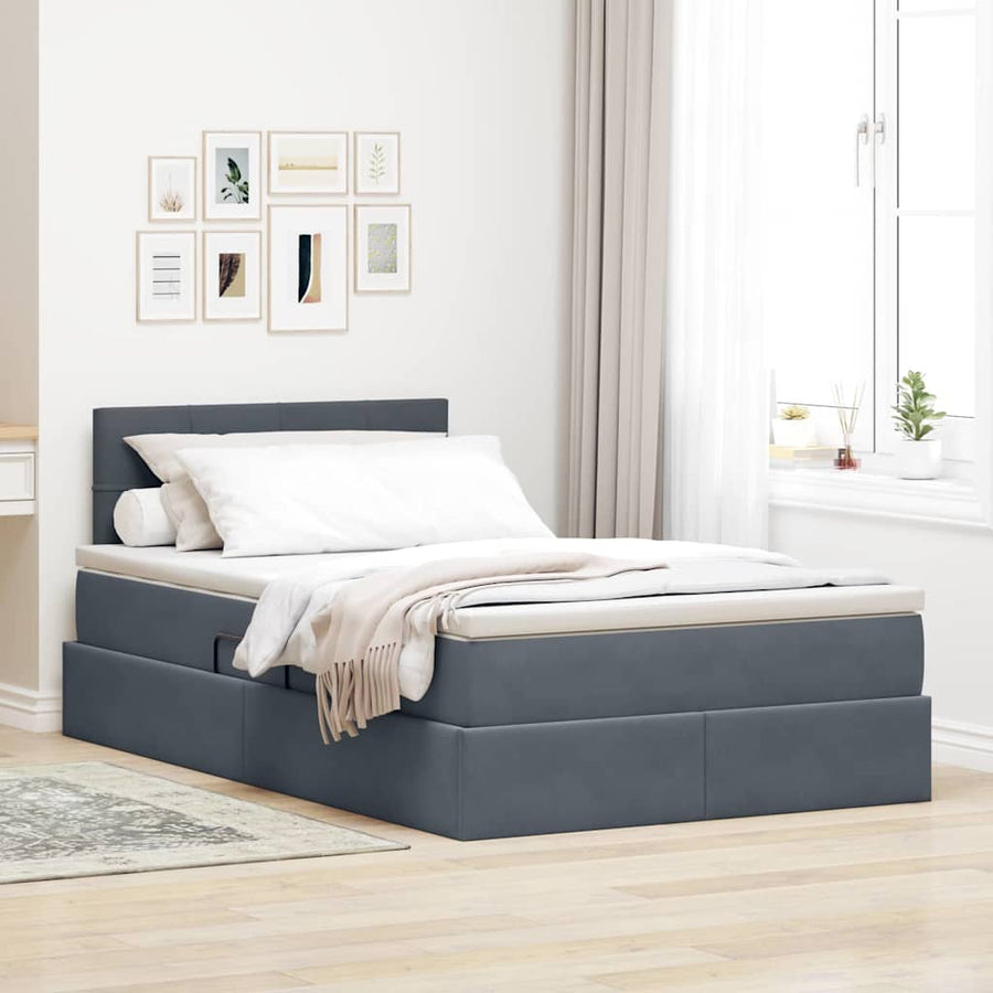 Bed met LED -striplichten Donkergrijs 120 x 200 cm Fluweel