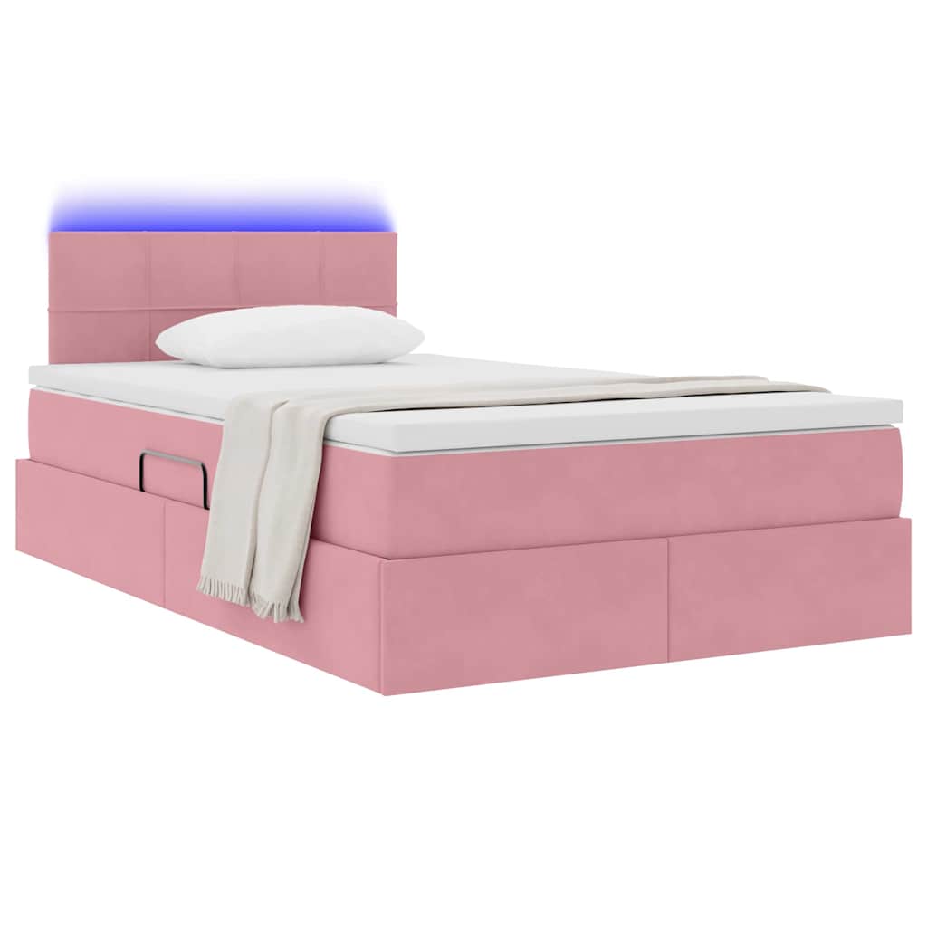 Bed met LED -striplichten met opslag Roze 120 x 200 cm Fluweel