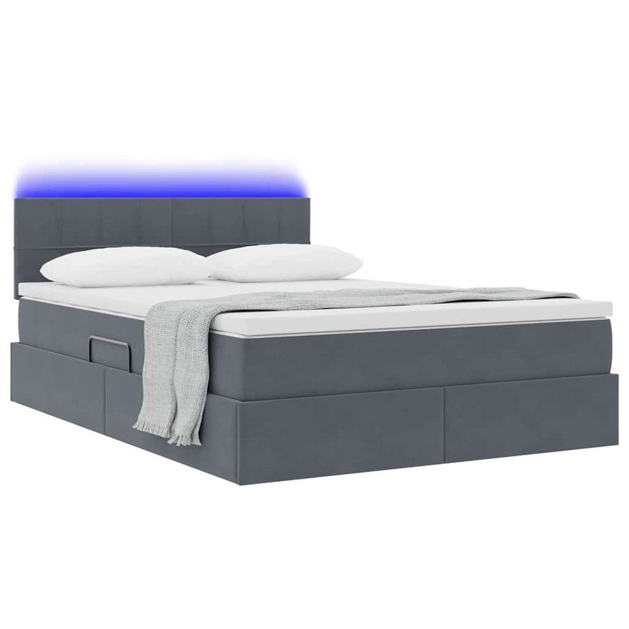 Bed met LED -striplichten Donkergrijs 140 x 190 cm Fluweel