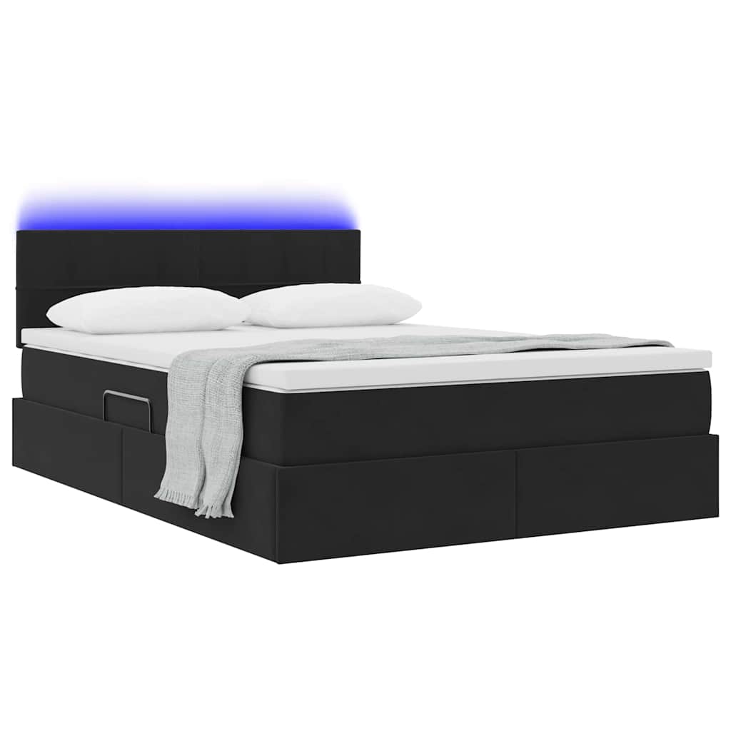 Bed met LED -striplichten met opslag Zwart 140 x 190 cm Fluweel