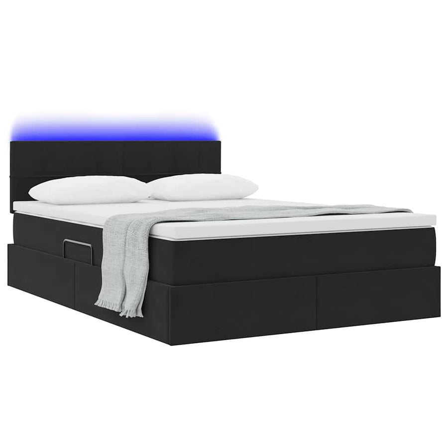 Bed met LED -striplichten met opslag Zwart 140 x 190 cm Fluweel