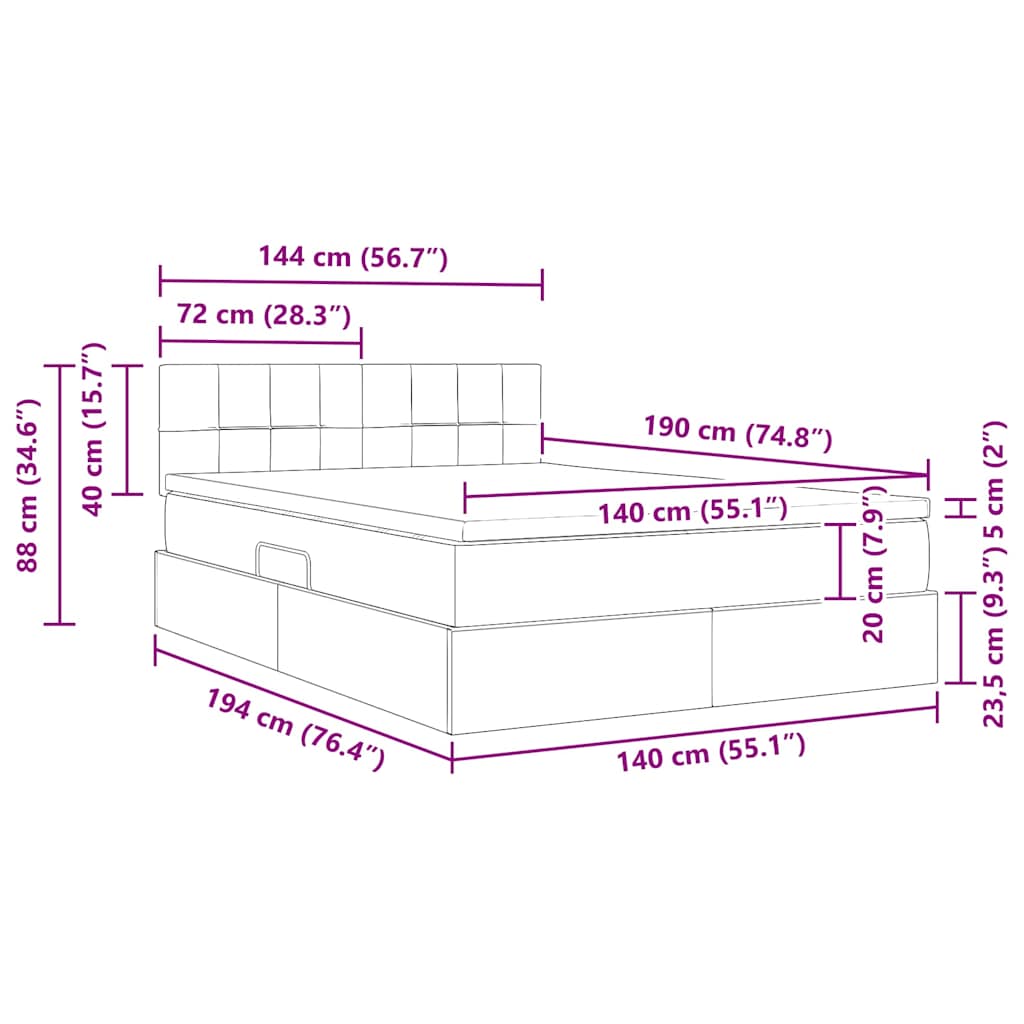 Bed met LED -striplichten Donkergroen 140 x 190 cm Fluweel