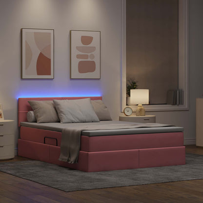 Opbergbed met LED met matras Roze 140 x 190 cm Fluweel