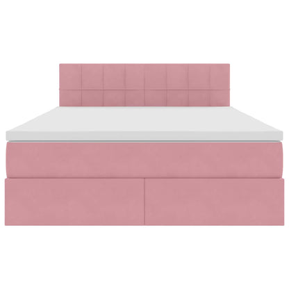 Opbergbed met LED met matras Roze 140 x 190 cm Fluweel
