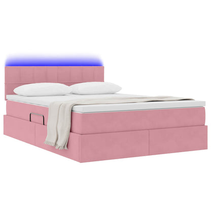 Opbergbed met LED met matras Roze 140 x 190 cm Fluweel