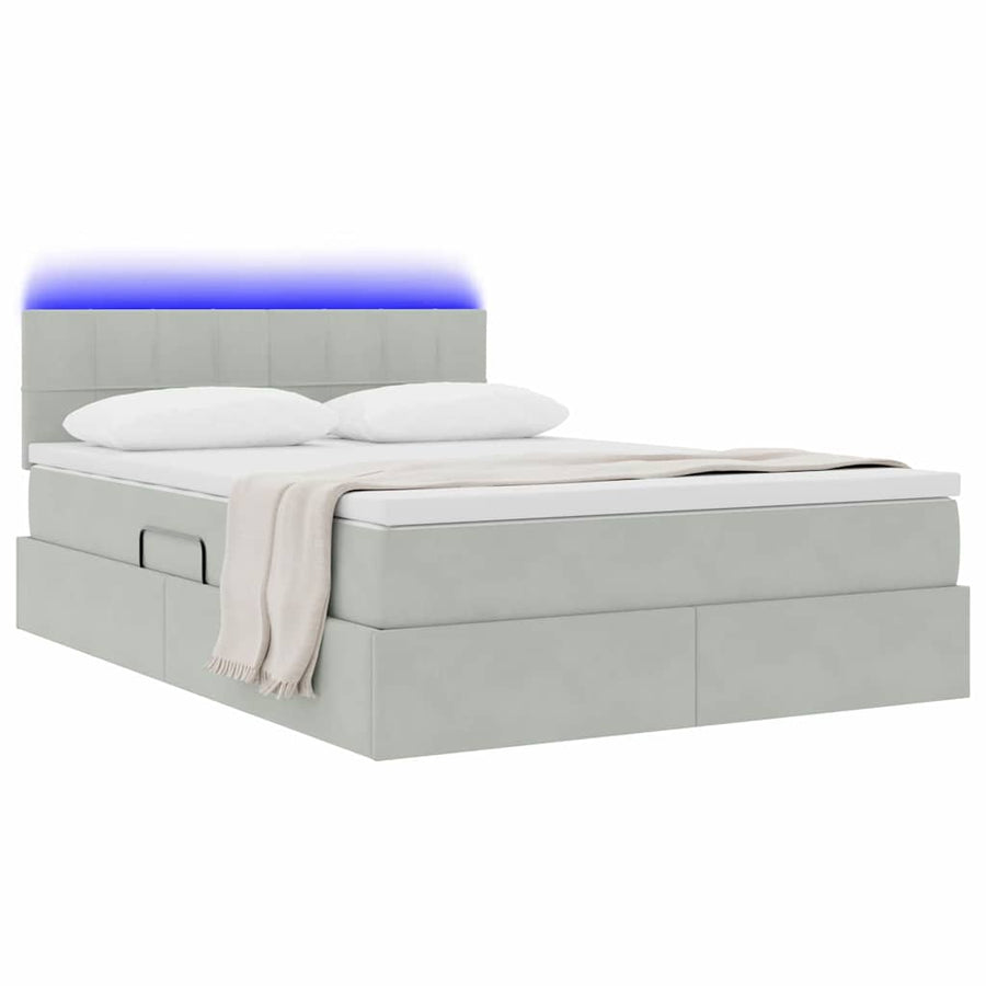 Bed met LED -striplichten Lichtgrijs 140 x 200 cm Fluweel
