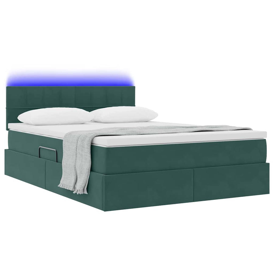 Bed met LED -striplichten Donkergroen 140 x 200 cm Fluweel