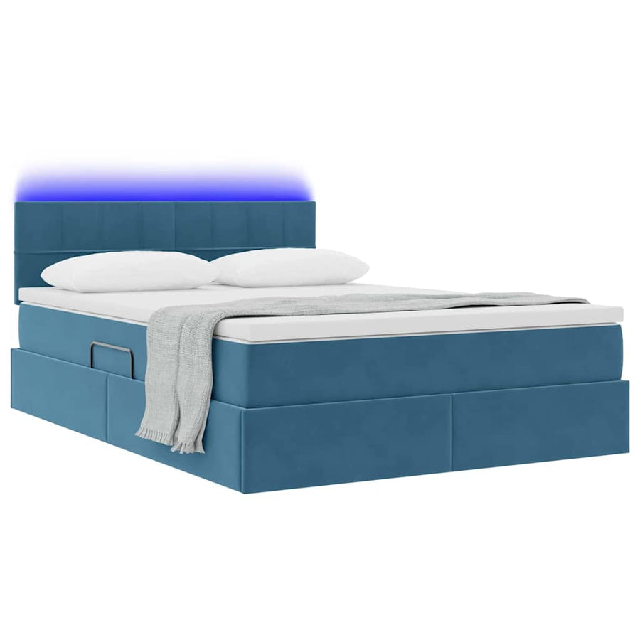 Bed met LED -striplichten Donkerblauw 140 x 200 cm Fluweel