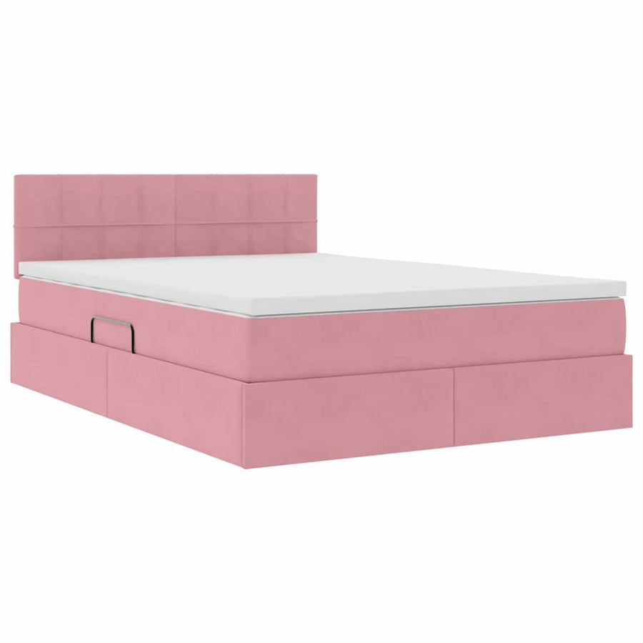 Bed met LED -striplichten met opslag Roze 140 x 200 cm Fluweel