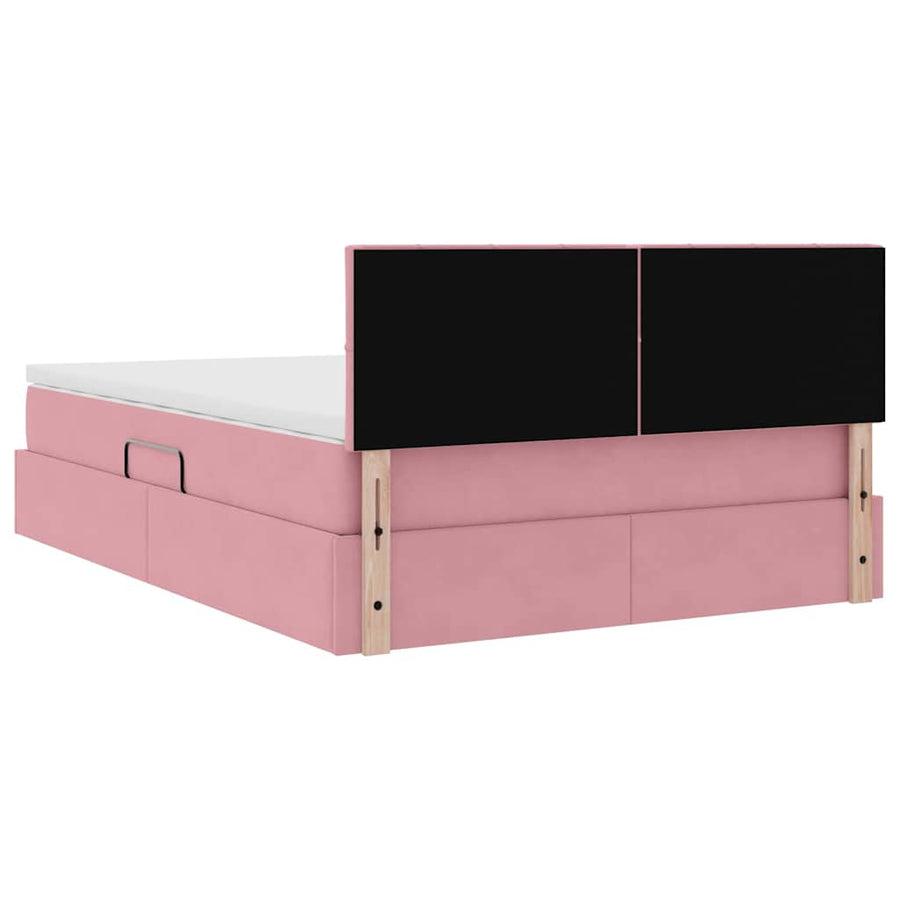 Bed met LED -striplichten met opslag Roze 140 x 200 cm Fluweel
