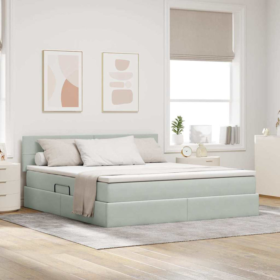 Bed met LED -striplichten Lichtgrijs 160 x 200 cm Fluweel
