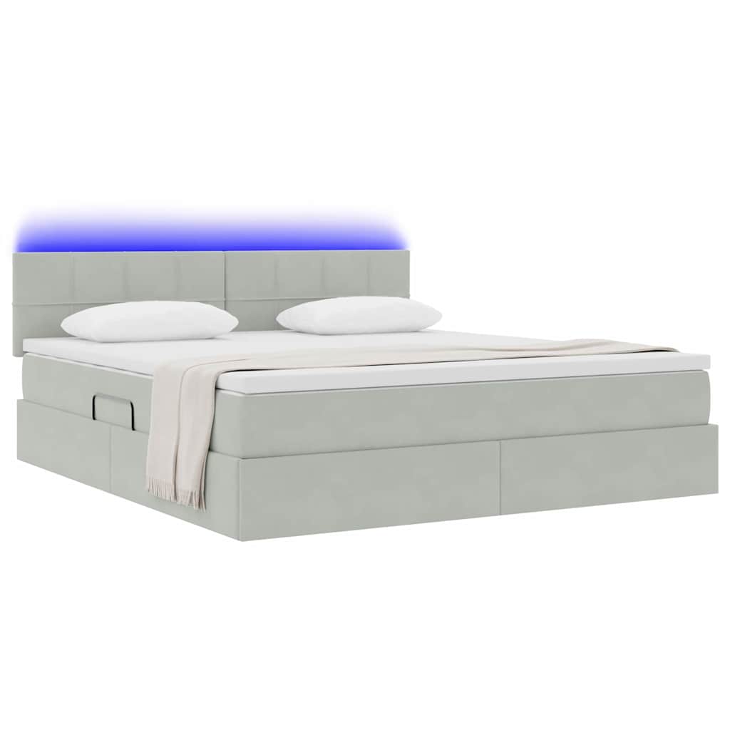 Bed met LED -striplichten Lichtgrijs 160 x 200 cm Fluweel