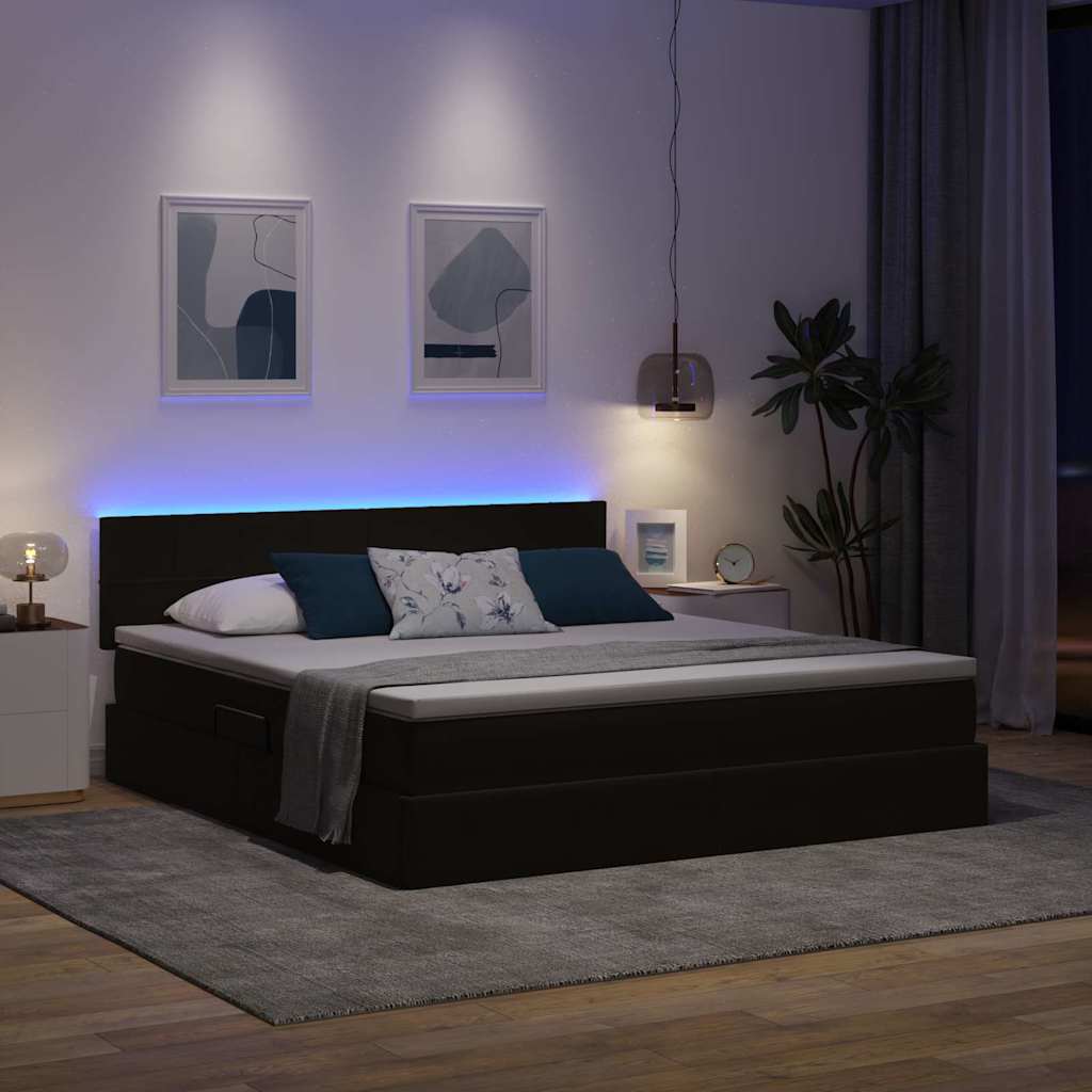 Bed met LED -striplichten met opslag Zwart 160 x 200 cm Fluweel