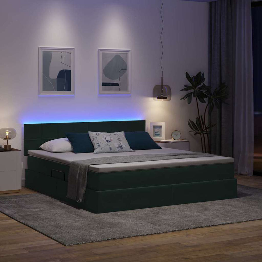 Bed met LED -striplichten Donkergroen 160 x 200 cm Fluweel