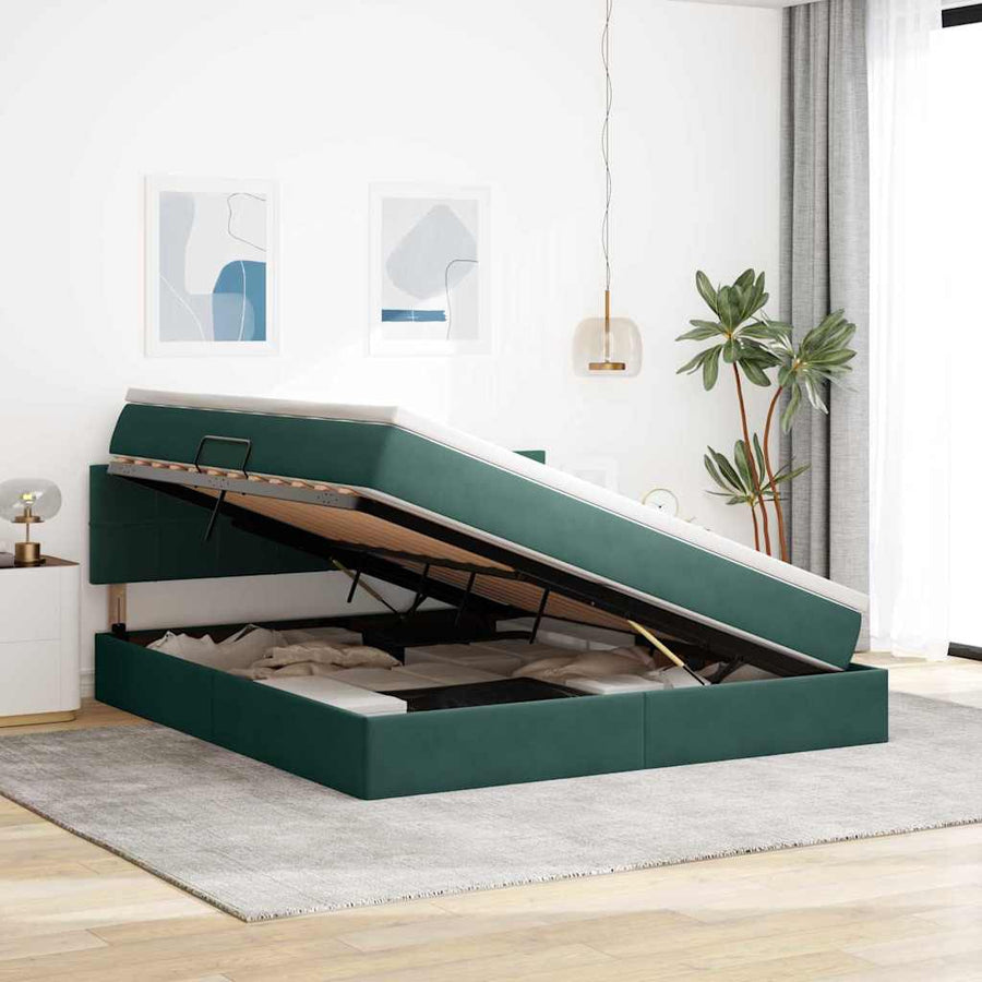Bed met LED -striplichten Donkergroen 160 x 200 cm Fluweel