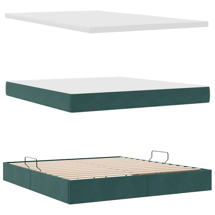 Bed met LED -striplichten Donkergroen 160 x 200 cm Fluweel