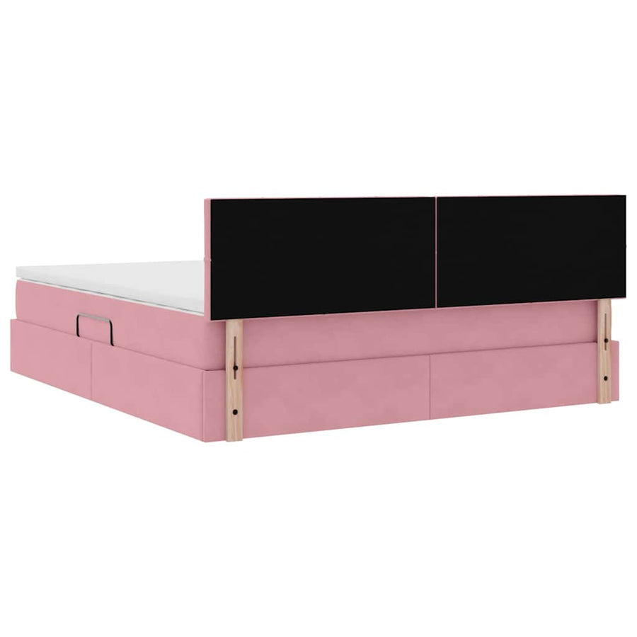 Bed met LED -striplichten met opslag Roze 160 x 200 cm Fluweel