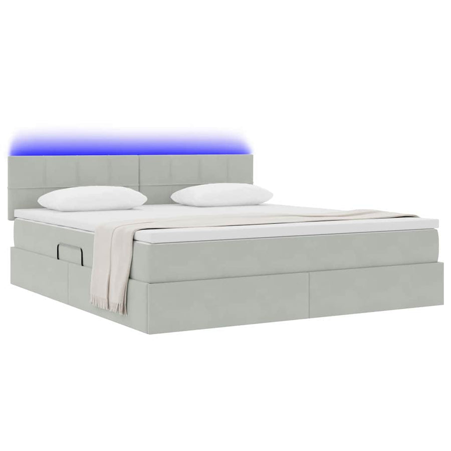 Bed met LED -striplichten Lichtgrijs 180 x 200 cm Fluweel