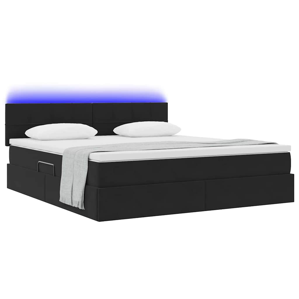 Bed met LED -striplichten met opslag Zwart 180 x 200 cm Fluweel