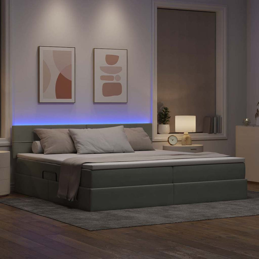 Bed met LED -striplichten Lichtgrijs 200 x 200 cm Fluweel
