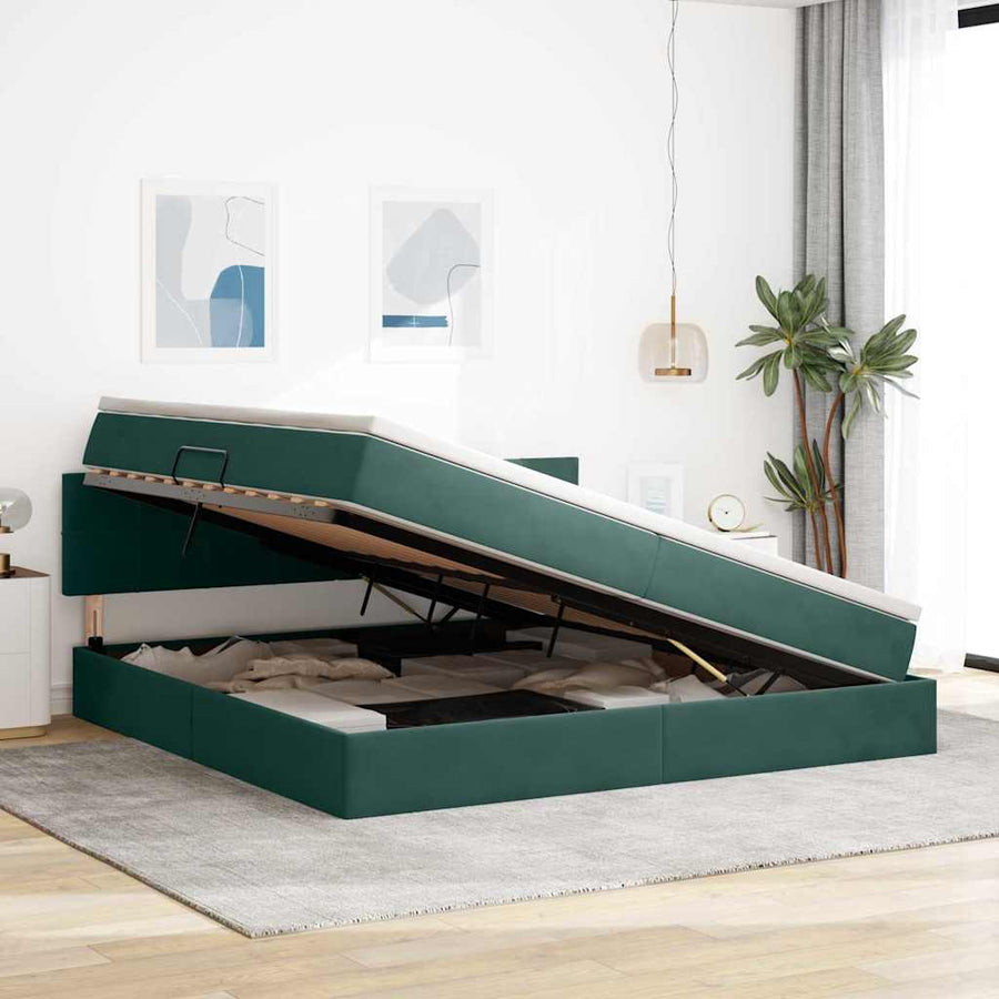 Opbergbed met LED met matras Donkergroen 200 x 200 cm Fluweel