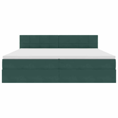Opbergbed met LED met matras Donkergroen 200 x 200 cm Fluweel