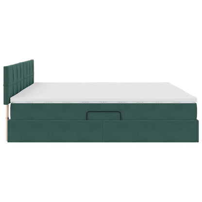 Opbergbed met LED met matras Donkergroen 200 x 200 cm Fluweel