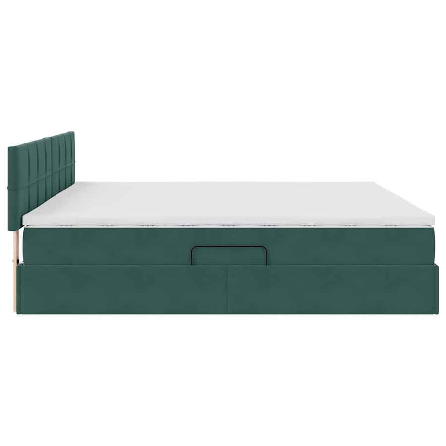 Opbergbed met LED met matras Donkergroen 200 x 200 cm Fluweel
