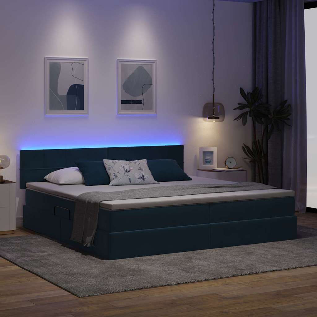 Bed met LED -striplichten Donkerblauw 200 x 200 cm Fluweel
