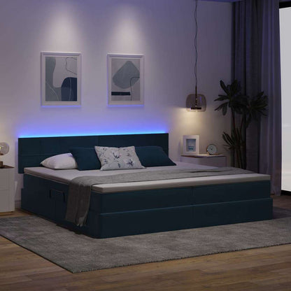 Bed met LED -striplichten Donkerblauw 200 x 200 cm Fluweel