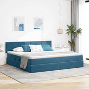 Opbergbed 200x200 cm donkerblauw fluweel met LED