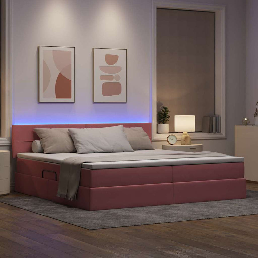 Bed met LED -striplichten met opslag Roze 200 x 200 cm Fluweel