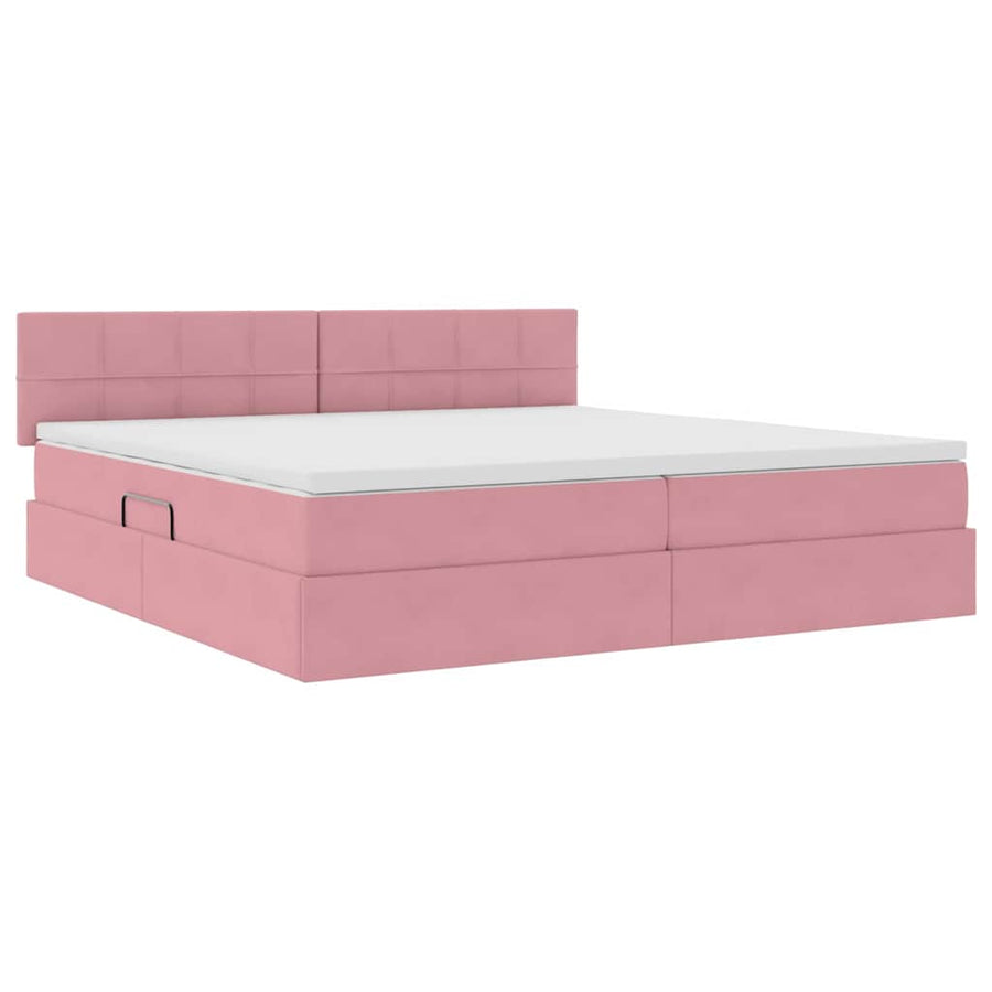 Bed met LED -striplichten met opslag Roze 200 x 200 cm Fluweel