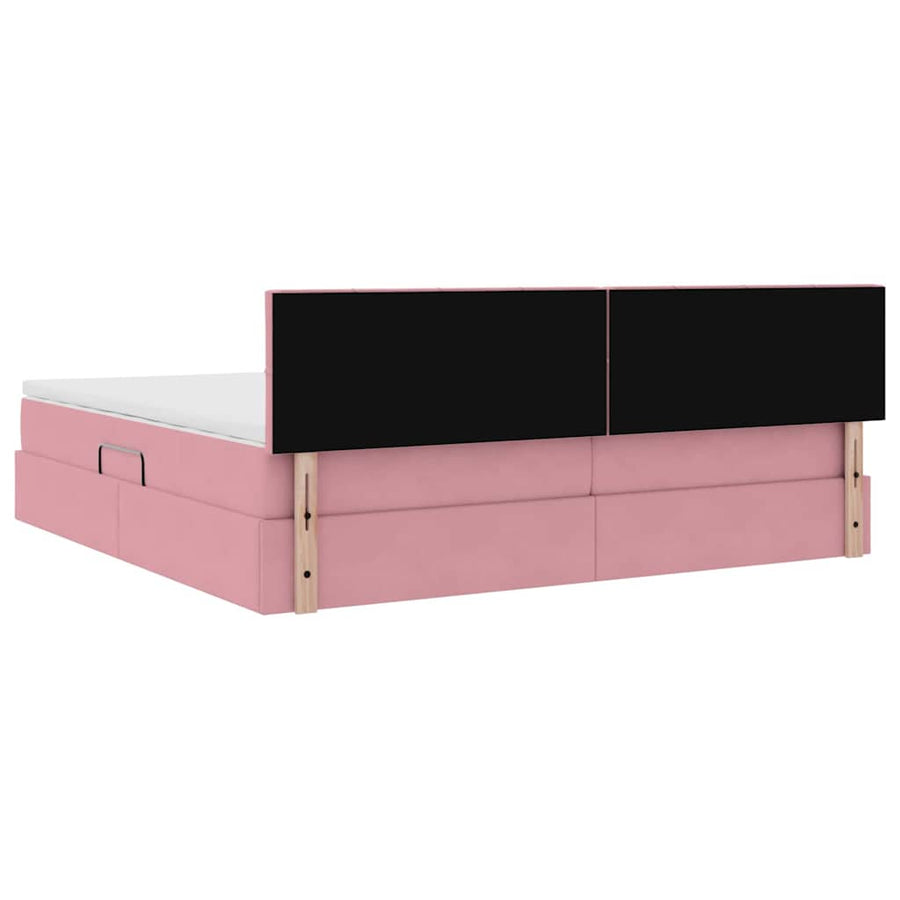 Bed met LED -striplichten met opslag Roze 200 x 200 cm Fluweel