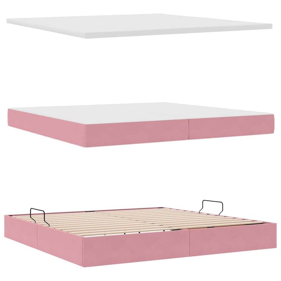 Bed met LED -striplichten met opslag Roze 200 x 200 cm Fluweel